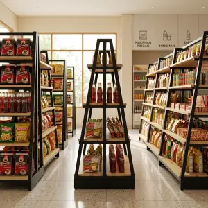 Rak Display Toko Besi Kayu 4 Susun Rangka A-Frame [4]