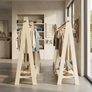 Rak Gantung Pakaian A-Frame Kayu dengan Rak Bawah [2]
