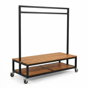 Rak Gantung Pakaian Industrial dengan Rak Display Kayu Beroda [5]