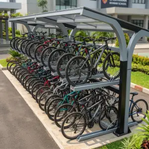 Rak Parkir Sepeda Dua Tingkat dengan Kanopi
