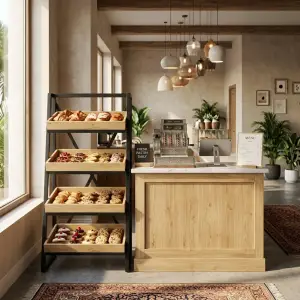 Rak Pastry Display 4 Susun Rangka Besi Nampan Kayu [2]