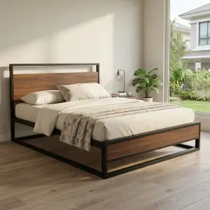 Ranjang Platform Besi Kayu Gaya Industrial [4]