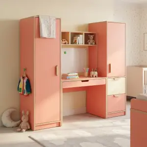 Set Lemari Pakaian Anak dengan Meja Belajar Terintegrasi