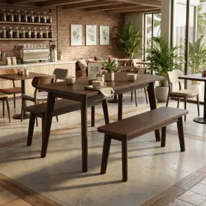 Set Meja Bangku Cafe Kayu Scandinavian Dark Walnut
