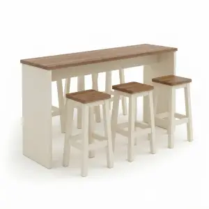Set Meja Bar Kayu dengan Stool Cafe
