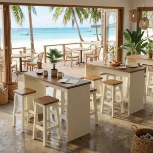 Set Meja Bar Kayu dengan Stool Cafe [4]