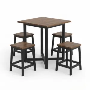 Set Meja Bar Tinggi Industrial Rangka Besi Dudukan Kayu