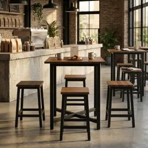 Set Meja Bar Tinggi Industrial Rangka Besi Dudukan Kayu [4]