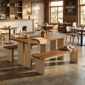 Set Meja Bench Cafe Gaya Skandinavia