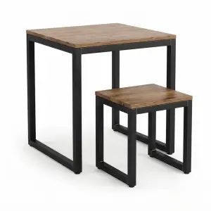 Set Meja Cafe dan Stool Industrial Rangka Besi Top Kayu