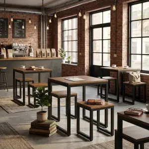 Set Meja Cafe dan Stool Industrial Rangka Besi Top Kayu [4]