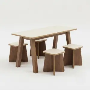Set Meja Cafe dengan Stool Kayu Walnut Top Laminasi