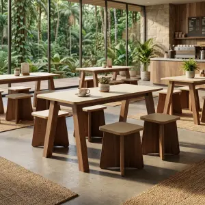 Set Meja Cafe dengan Stool Kayu Walnut Top Laminasi [5]
