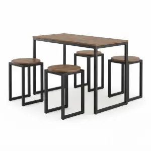 Set Meja Cafe Industrial dengan Stool Kayu