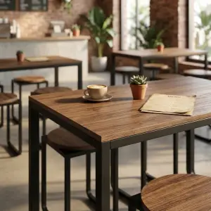Set Meja Cafe Industrial Rangka Besi Top Kayu dengan 4 Stool [5]