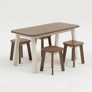 Set Meja Cafe Kayu Dua Warna dengan Stool