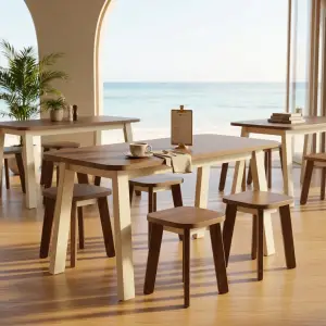 Set Meja Cafe Kayu Dua Warna dengan Stool [3]