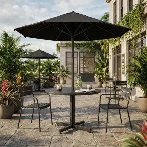 Set Meja Cafe Outdoor Bulat dengan Payung Pelindung