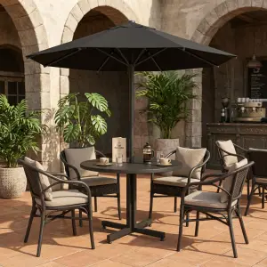 Set Meja Cafe Outdoor Bulat dengan Payung Pelindung [4]