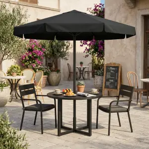 Set Meja Cafe Outdoor Bulat Rangka Besi dengan Payung