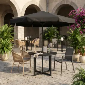 Set Meja Cafe Outdoor Bulat Rangka Besi dengan Payung [3]