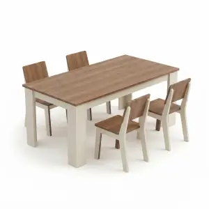 Set Meja Kursi Cafe 4 Seater Two-Tone Wood