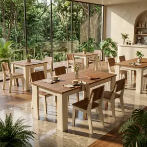 Set Meja Kursi Cafe 4 Seater Two-Tone Wood [4]