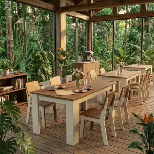 Set Meja Kursi Cafe 4 Seater Two-Tone Wood [6]