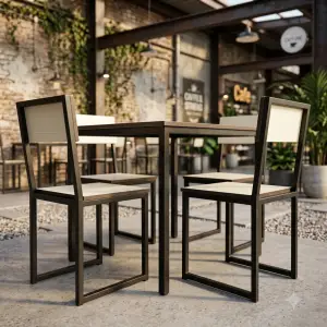 Set Meja Makan Cafe Rangka Besi Finishing Kayu 1 Meja 4 Kursi [5]