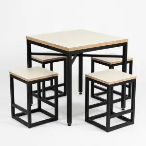 Set Meja Makan Cafe Rangka Besi Hollow Dudukan Plywood