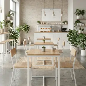 Set Meja Makan Cafe Rangka Besi Top Kayu [2]