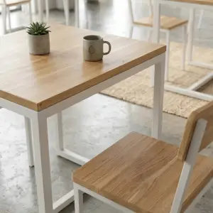 Set Meja Makan Cafe Rangka Besi Top Kayu [4]