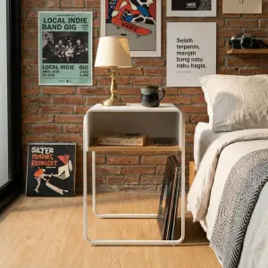 Side Table Besi dengan Rak Kayu Open Shelf [3]