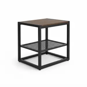Side Table Besi Kayu dengan Rak Mesh Industrial