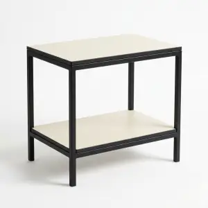 Side Table Besi Rangka Hitam Top Panel Krem Dua Lapis