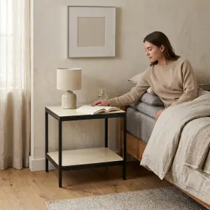 Side Table Besi Rangka Hitam Top Panel Krem Dua Lapis [5]