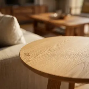 Side Table Bulat Kayu 3 Kaki Scandinavian [3]