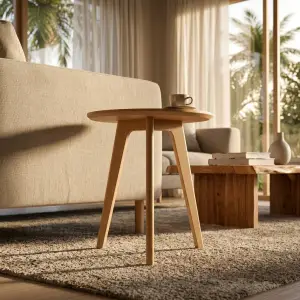 Side Table Bulat Kayu 3 Kaki Scandinavian [4]
