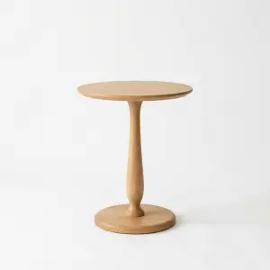 Side Table Bulat Kayu Solid Pedestal