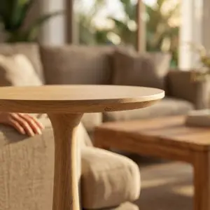 Side Table Bulat Kayu Solid Pedestal [3]