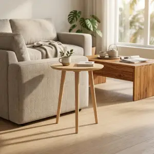 Side Table Bulat Kayu Tiga Kaki Scandinavian [2]