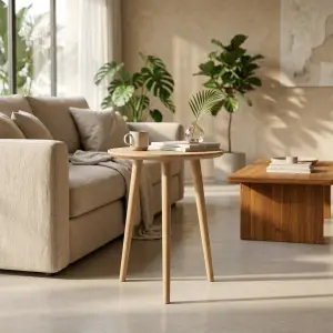Side Table Bulat Kayu Tiga Kaki Scandinavian [4]