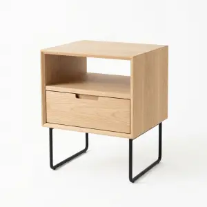 Side Table Kayu Laci Satu dengan Rak Terbuka Kaki Besi [5]