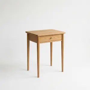 Side Table Kayu Oak dengan Laci dan Kaki Tirus