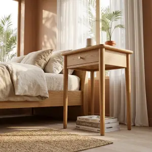 Side Table Kayu Oak dengan Laci dan Kaki Tirus [4]