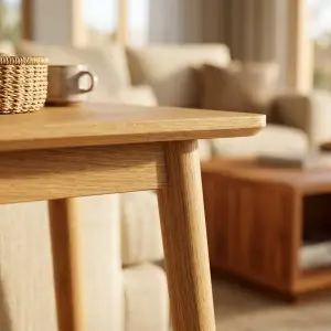 Side Table Kayu Oak Scandinavian dengan Rak Bawah [3]