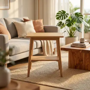 Side Table Kayu Oak Scandinavian dengan Rak Bawah [5]