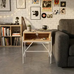 Side Table Kayu Plywood Open Shelf Rangka Besi Putih [3]