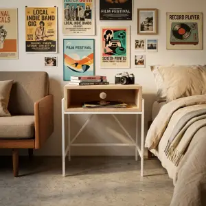 Side Table Kayu Plywood Open Shelf Rangka Besi Putih [4]