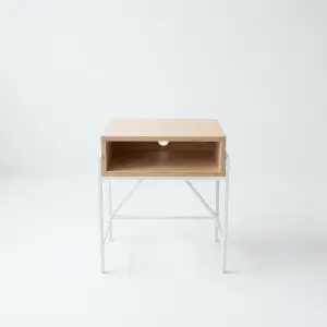 Side Table Kayu Plywood Open Shelf Rangka Besi Putih [5]
